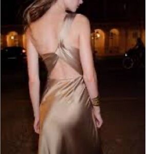NWT Zara One-Shoulder Metallic Gold Slip Dress